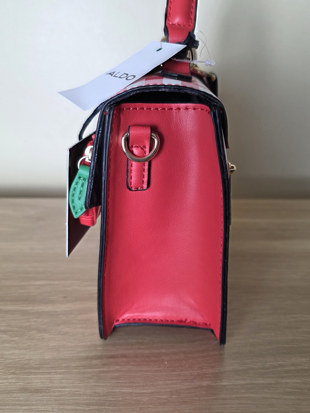 Aldo Red Gingham Strawberry Coin Purse Top-Handle Bag - Picture 5 of 13